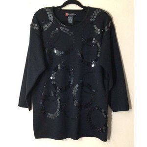 Retro Style Round Neck Wool Blend Beaded Sweater L